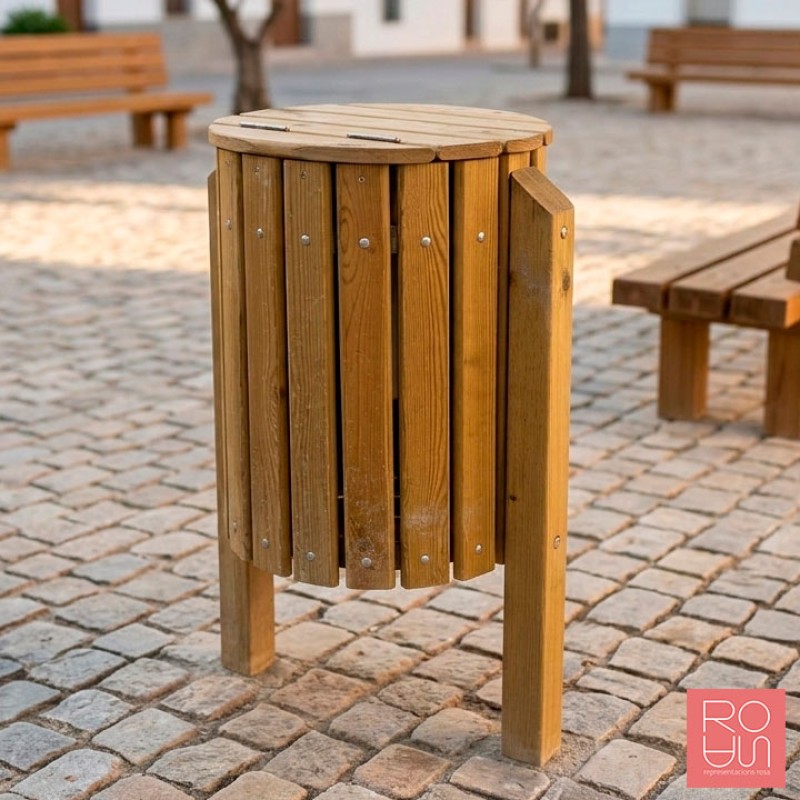 Paperera de fusta model Golf amb tapa | Exterior i Sostenible